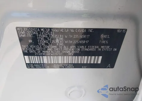 2015 Toyota Rav4 Le z USA, uszkodzony, nr VIN 2T3ZFREV8FW229707